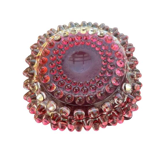 Victorian Hobbs & Brockunier Line Dew Drop Hobnail Cranberry Glass Bowl - Picture 3 of 4
